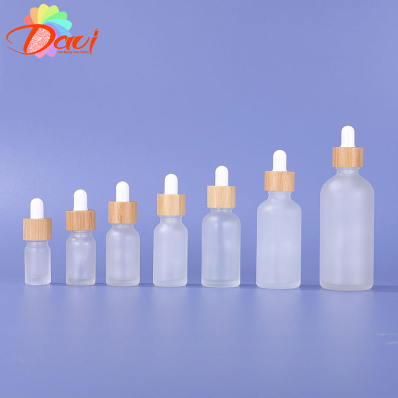 10Pcs/Lot Bamboo Cap Frosted/Amber Glass Bottle Dropper Eco-friendly Essence Basic Massage Oil Pipette refillable Container