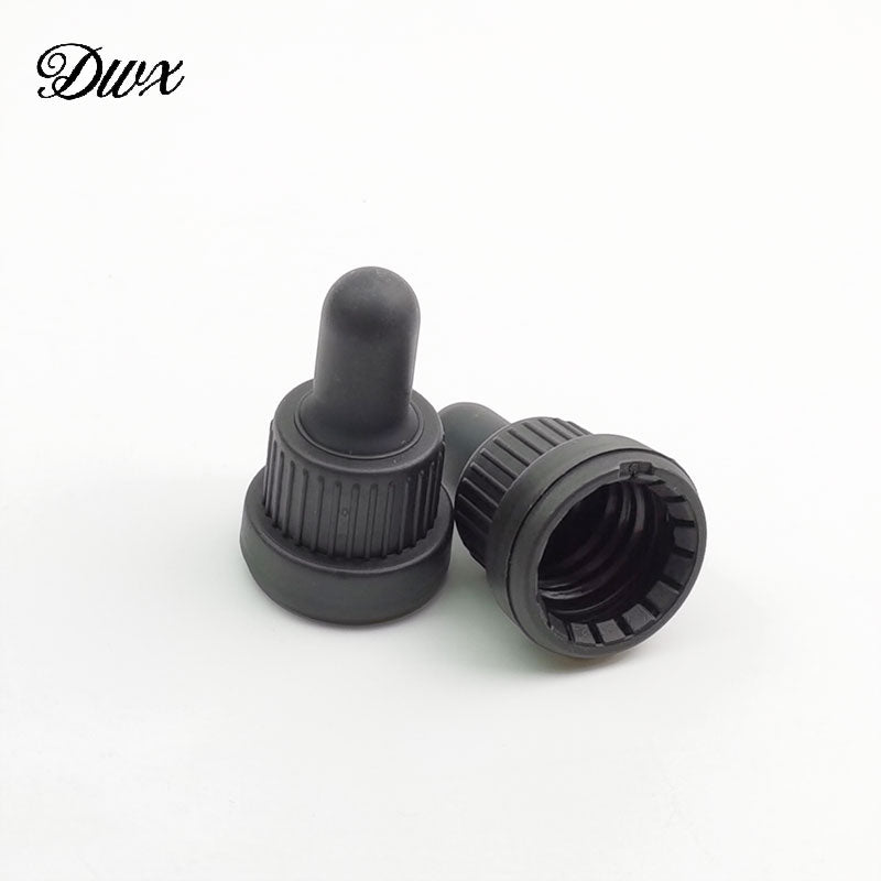 100pcs/lot Plastic Black Screw Cover Cap w/ safe ring for glass Essential Oil/serum Bottles tamper-evident lid 18mm neck