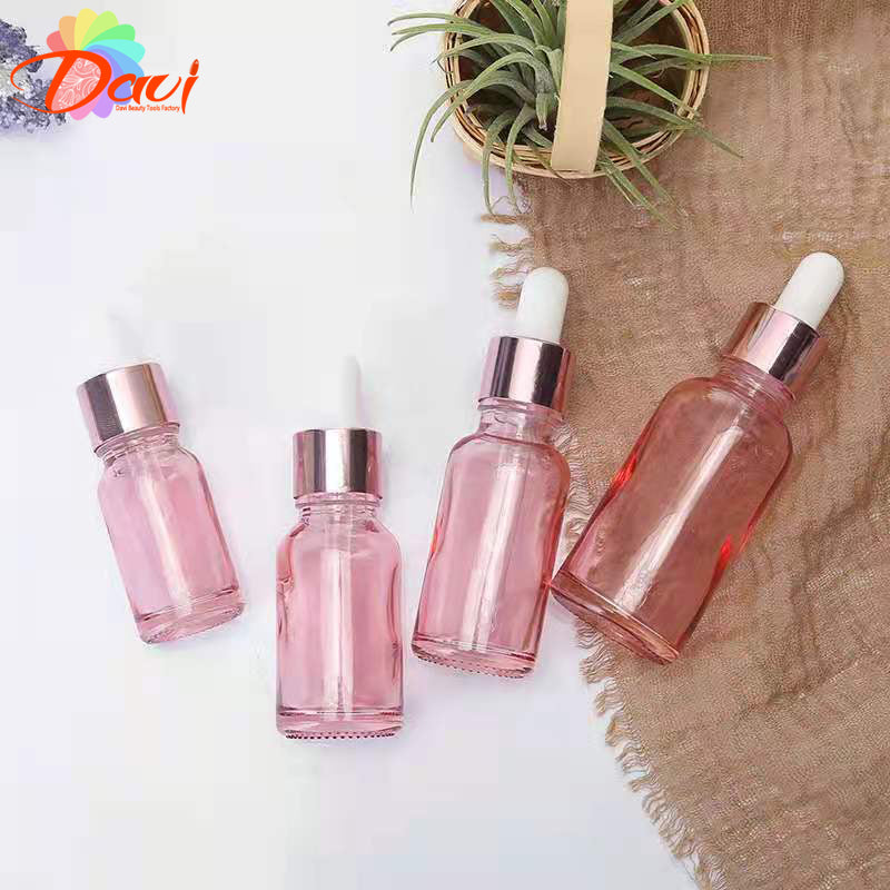 5ml-100ml Rose-Gold Cap Pink Glass Dropper Bottles Pipette For Essence Massage Facial Oil Serum Gel Refillable Container