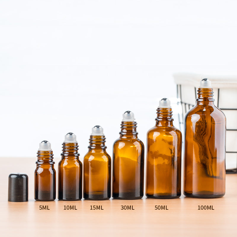 Steel Rolling Ball Roll-On Amber Glass Bottle Refill Container For Essence Perfume/Basic/Herbal Mint Oil Light-avoiding