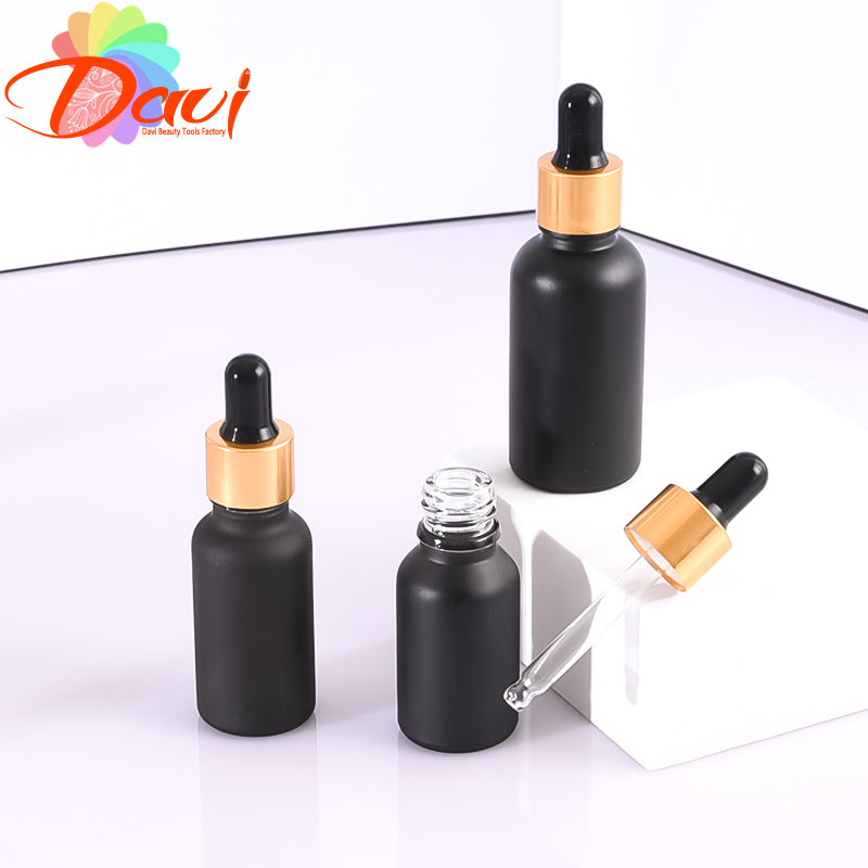 10PCS/LOT Light-Resistant Gold/Silver/Rosepink Cap Dropper Pippete Black Glass Bottle Refill Oils Hydrolat Serum Skincare