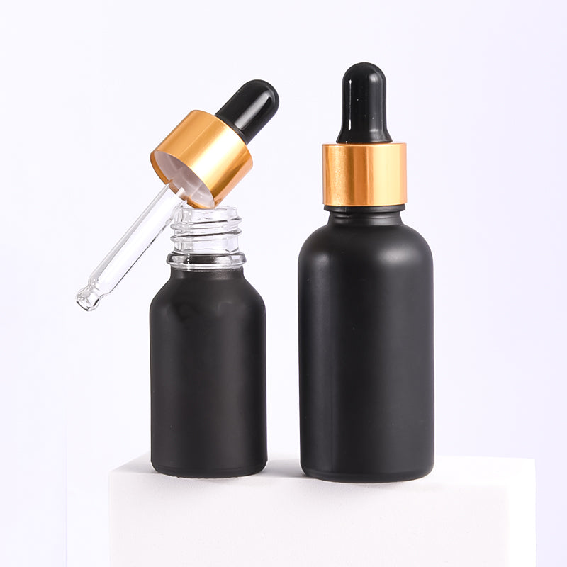 10PCS/LOT Light-Resistant Gold/Silver/Rosepink Cap Dropper Pippete Black Glass Bottle Refill Oils Hydrolat Serum Skincare