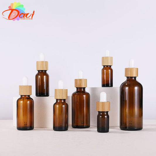 10Pcs/Lot Bamboo Cap Frosted/Amber Glass Bottle Dropper Eco-friendly Essence Basic Massage Oil Pipette refillable Container