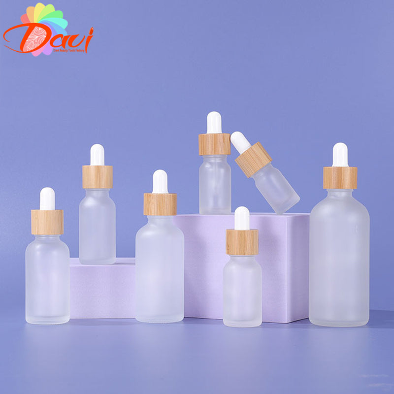 10Pcs/Lot Bamboo Cap Frosted/Amber Glass Bottle Dropper Eco-friendly Essence Basic Massage Oil Pipette refillable Container