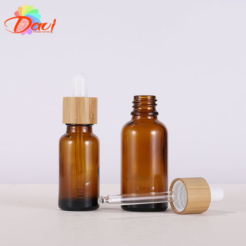 10Pcs/Lot Bamboo Cap Frosted/Amber Glass Bottle Dropper Eco-friendly Essence Basic Massage Oil Pipette refillable Container
