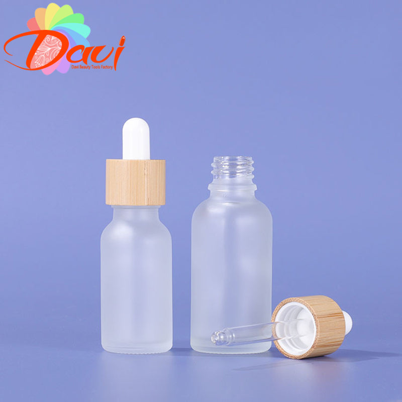 10Pcs/Lot Bamboo Cap Frosted/Amber Glass Bottle Dropper Eco-friendly Essence Basic Massage Oil Pipette refillable Container