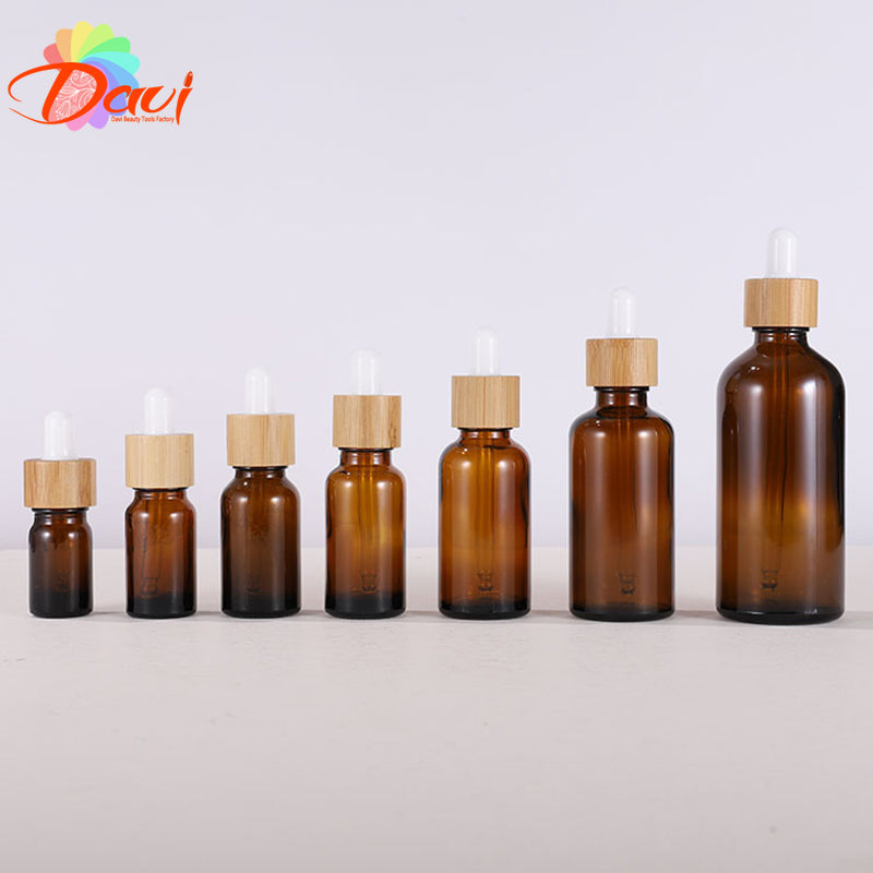 10Pcs/Lot Bamboo Cap Frosted/Amber Glass Bottle Dropper Eco-friendly Essence Basic Massage Oil Pipette refillable Container