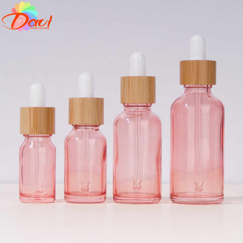 10pcs/lot Natural Bamboo Cap Pink Glass Bottle Dropper Aromatherapy Liquid Serum/Essence Basic Massage Oils Pipette Refill