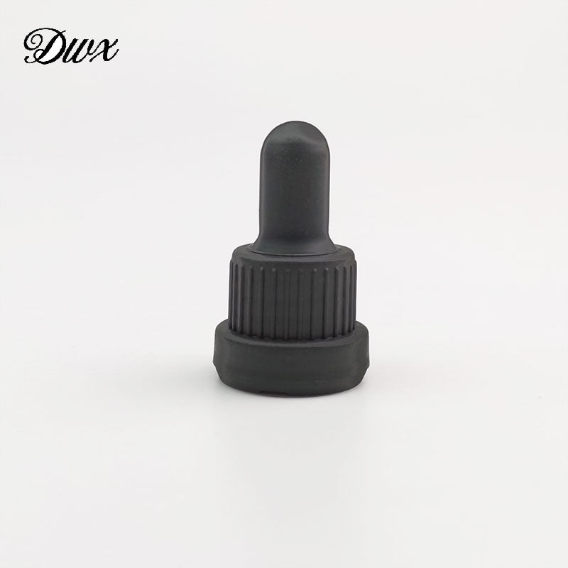 100pcs/lot Plastic Black Screw Cover Cap w/ safe ring for glass Essential Oil/serum Bottles  tamper-evident lid 18mm neck