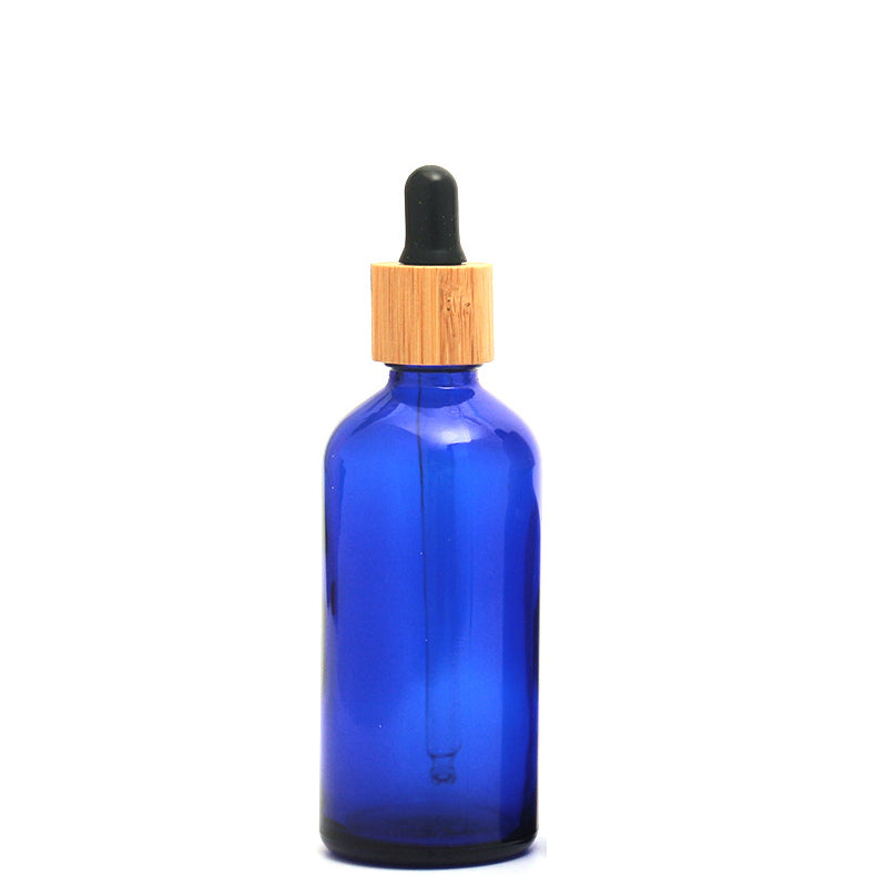 10PCS/LOT Blue Glass Dropper Bottle Natural Bamboo Cap Refill For Essence Massage Face Oil Aromatherapy Liquid Skincare