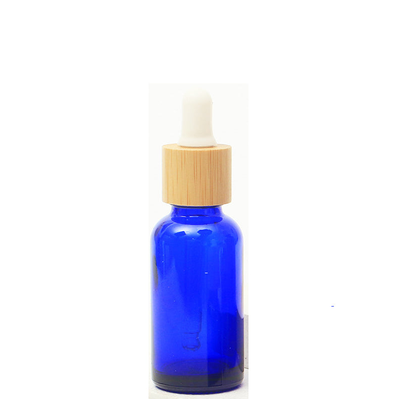 10PCS/LOT Blue Glass Dropper Bottle Natural Bamboo Cap Refill For Essence Massage Face Oil Aromatherapy Liquid Skincare
