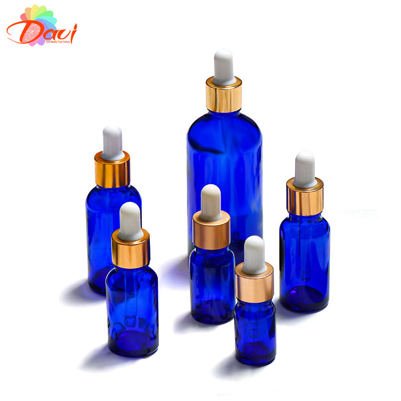 10Pcs/Lot Golden Cap Blue Glass Bottle Scale Dropper Pipette Aromatherapy Liquid  Serum/Essence Basic Massage Herbal Oil Refill
