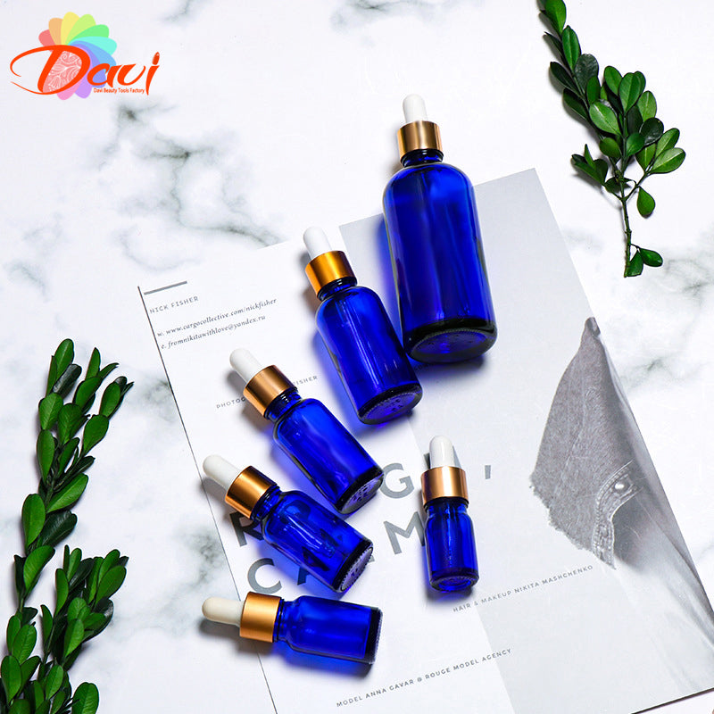 10Pcs/Lot Golden Cap Blue Glass Bottle Scale Dropper Pipette Aromatherapy Liquid  Serum/Essence Basic Massage Herbal Oil Refill