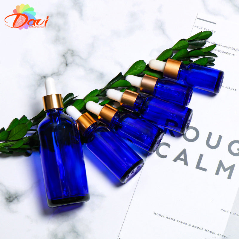 10Pcs/Lot Golden Cap Blue Glass Bottle Scale Dropper Pipette Aromatherapy Liquid  Serum/Essence Basic Massage Herbal Oil Refill