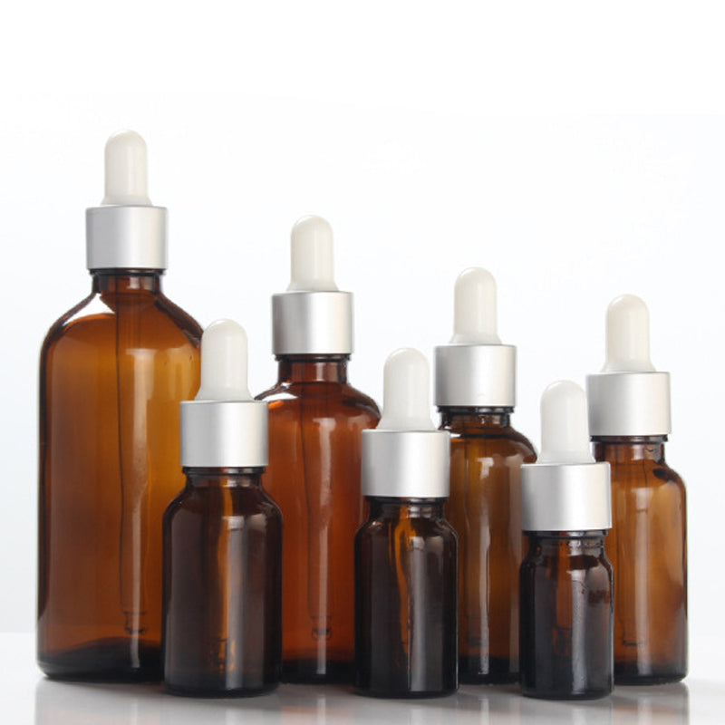 10Pcs/Lot Matt Silver Cap Amber Glass Dropper Bottle Aromatherapy Liquid Dental Serum/Essential Massage Oils Pipette Refill