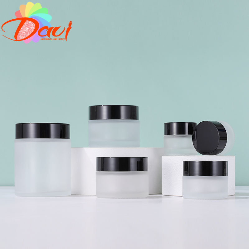 10pcs/Lot Black Metal Lid Frosted Glass Bottle Cosmetic Face/Hand Cream Mask Lotion Gel Jar Pots Refillable Container Skincare