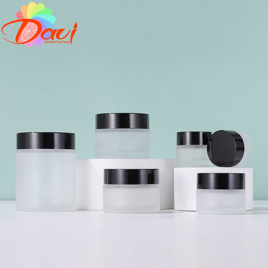 10pcs/Lot Black Metal Lid Frosted Glass Bottle Cosmetic Face/Hand Cream Mask Lotion Gel Jar Pots Refillable Container Skincare
