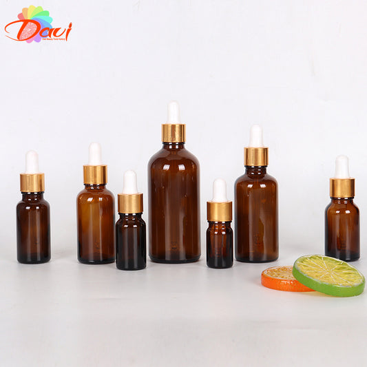 10pcs/lot Golden Cap Amber Glass Dropper Bottle for Skincare Aromatherapy Liquid Serum/Essence Basic Massage oil Pipette Refill