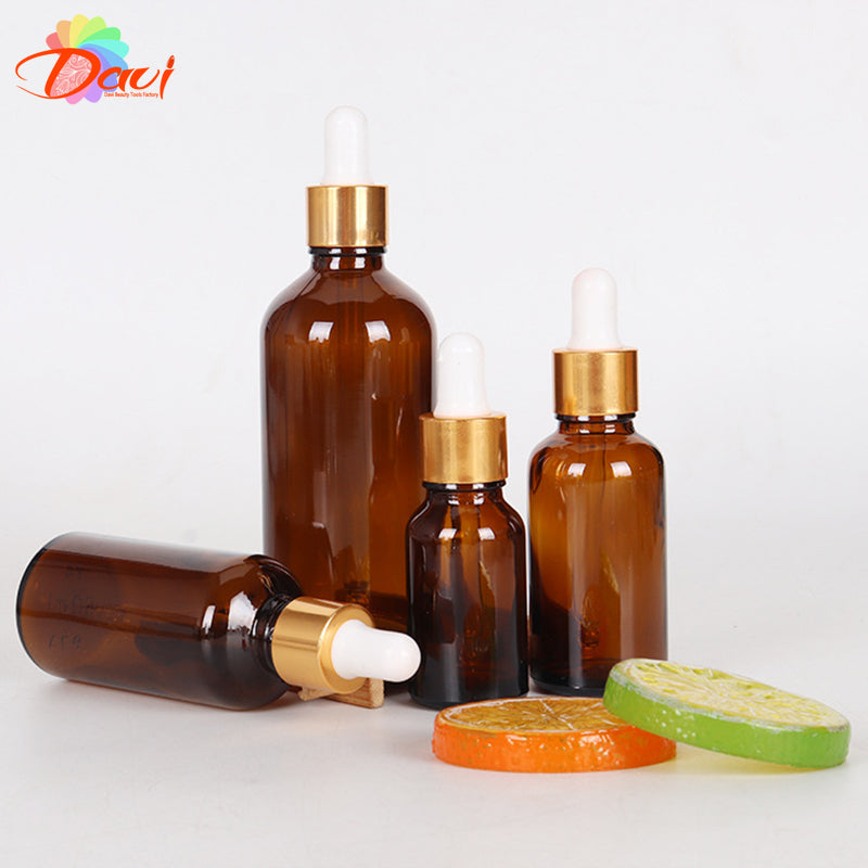 10pcs/lot Golden Cap Amber Glass Dropper Bottle for Skincare Aromatherapy Liquid Serum/Essence Basic Massage oil Pipette Refill
