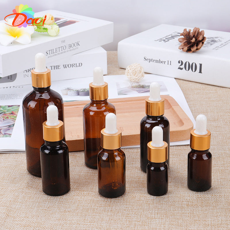 10pcs/lot Golden Cap Amber Glass Dropper Bottle for Skincare Aromatherapy Liquid Serum/Essence Basic Massage oil Pipette Refill