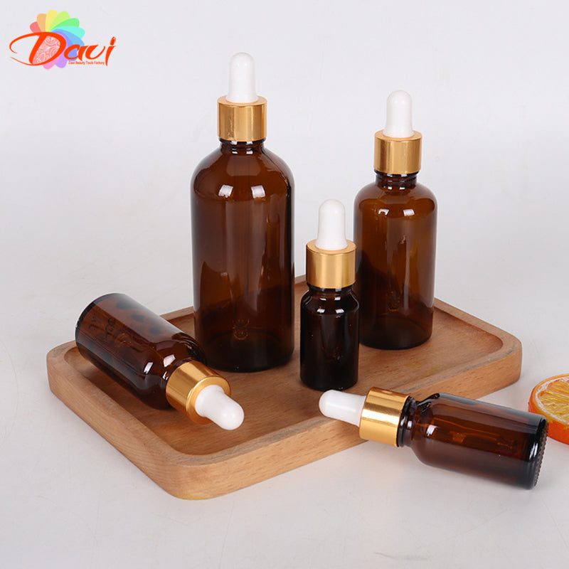 10pcs/lot Golden Cap Amber Glass Dropper Bottle for Skincare Aromatherapy Liquid Serum/Essence Basic Massage oil Pipette Refill