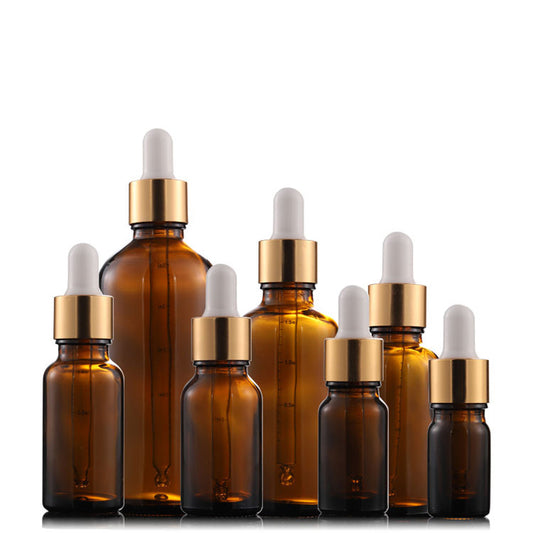10pcs/lot golden cap Amber Glass Scale Dropper Bottle Aromatherapy Liquid  serum/essential basic massage oil Pipette Refillable