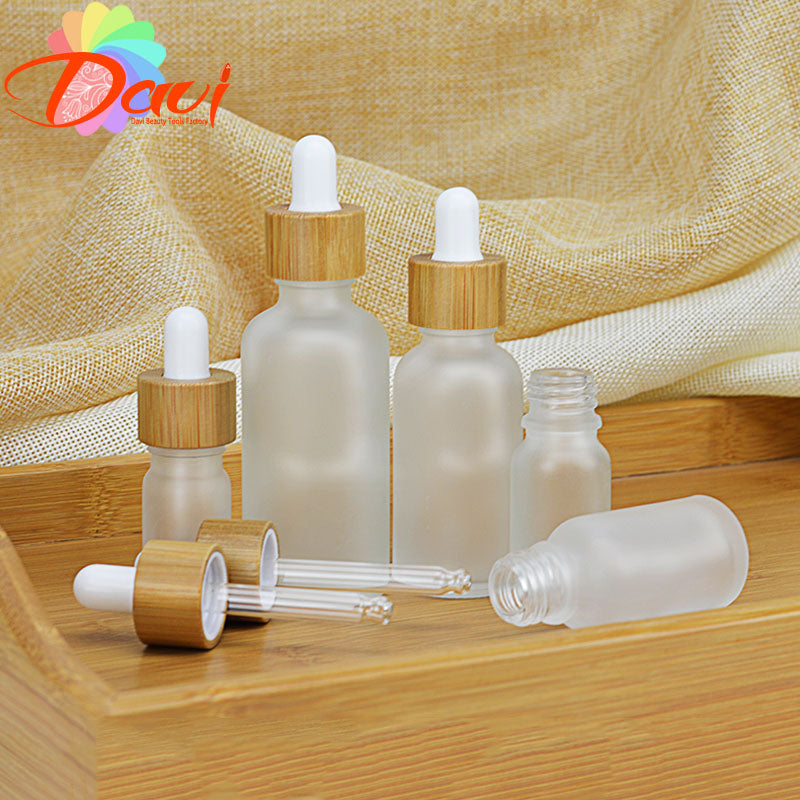 10pcs/lot natural bamboo cap Glass Dropper Bottle Aromatherapy Liquid serum/essential basic massage oil Pipette Refillable