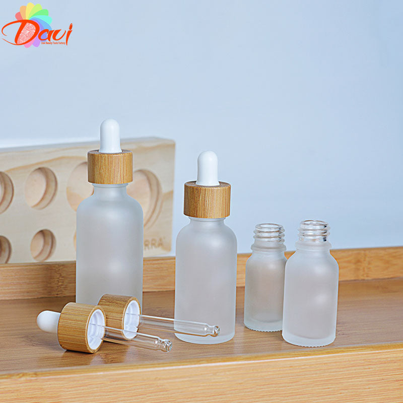 10pcs/lot natural bamboo cap Glass Dropper Bottle Aromatherapy Liquid serum/essential basic massage oil Pipette Refillable