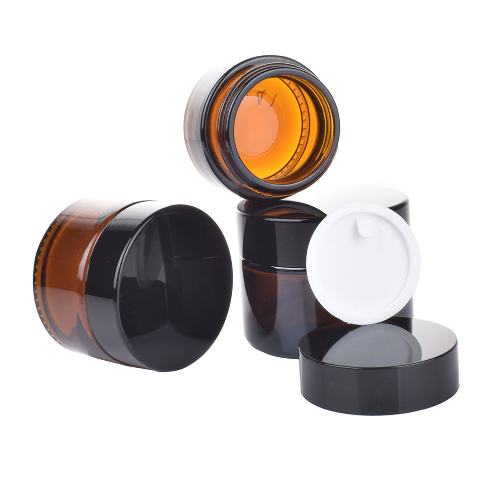 10pcs Amber Glass Jar/ Bottle Black PE Lid Face/Hand Cream Mask Lotion Gel Powder Pots Refill Container Cosmetic Skincare Storage