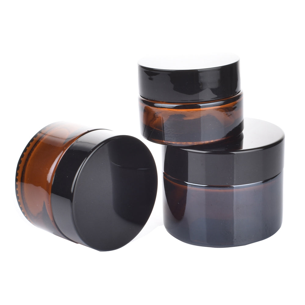 10pcs Amber Glass Jar/ Bottle Black PE Lid Face/Hand Cream Mask Lotion Gel Powder Pots Refill Container Cosmetic Skincare Storage