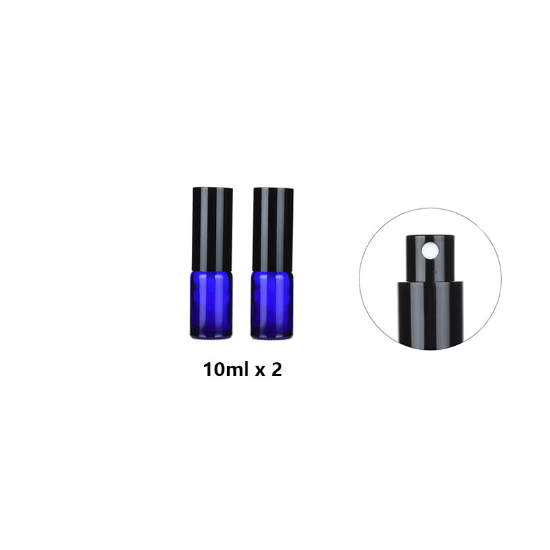 2pcs Black Cap/Cover Blue Glass Spray Bottle for Perfume/Toner/Hydrolat Water Makeup Sprayer Travel Skincare Refill Container