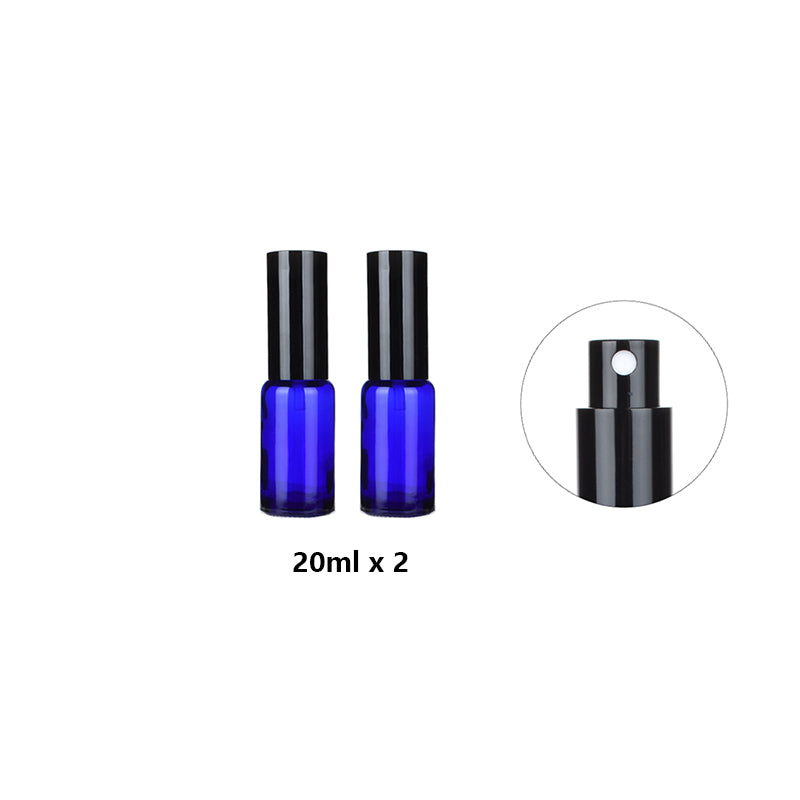 2pcs Black Cap/Cover Blue Glass Spray Bottle for Perfume/Toner/Hydrolat Water Makeup Sprayer Travel Skincare Refill Container