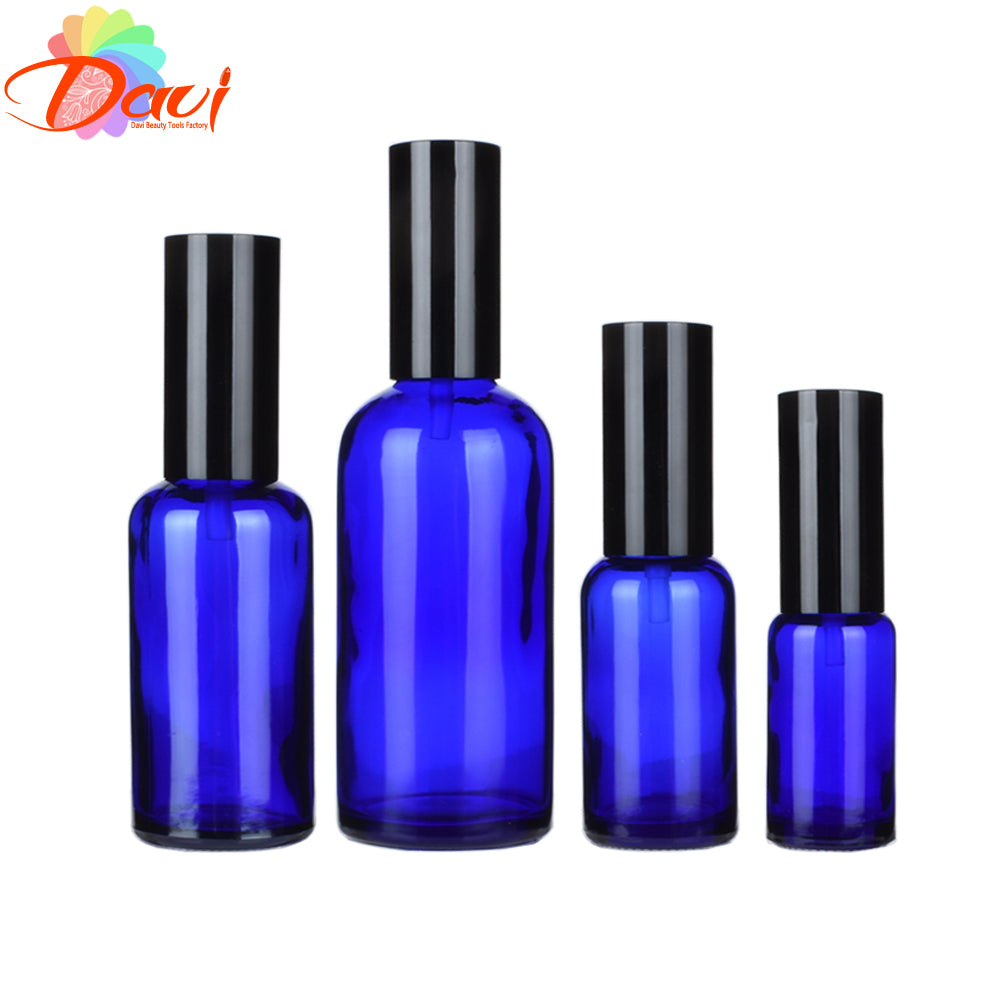 2pcs Black Cap/Cover Blue Glass Spray Bottle for Perfume/Toner/Hydrolat Water Makeup Sprayer Travel Skincare Refill Container