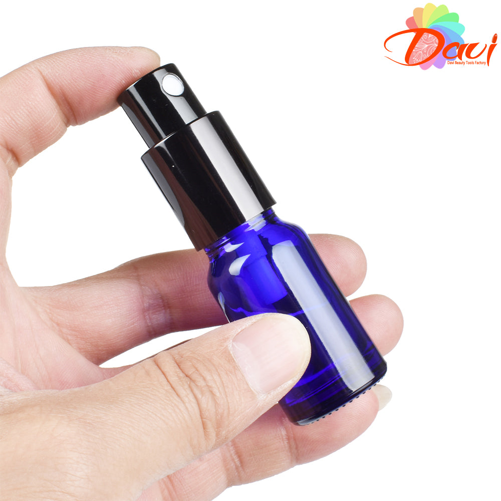 2pcs Black Cap/Cover Blue Glass Spray Bottle for Perfume/Toner/Hydrolat Water Makeup Sprayer Travel Skincare Refill Container