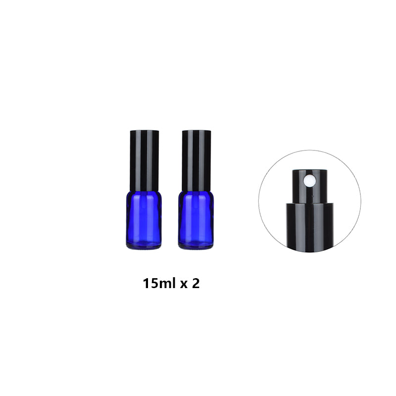 2pcs Black Cap/Cover Blue Glass Spray Bottle for Perfume/Toner/Hydrolat Water Makeup Sprayer Travel Skincare Refill Container