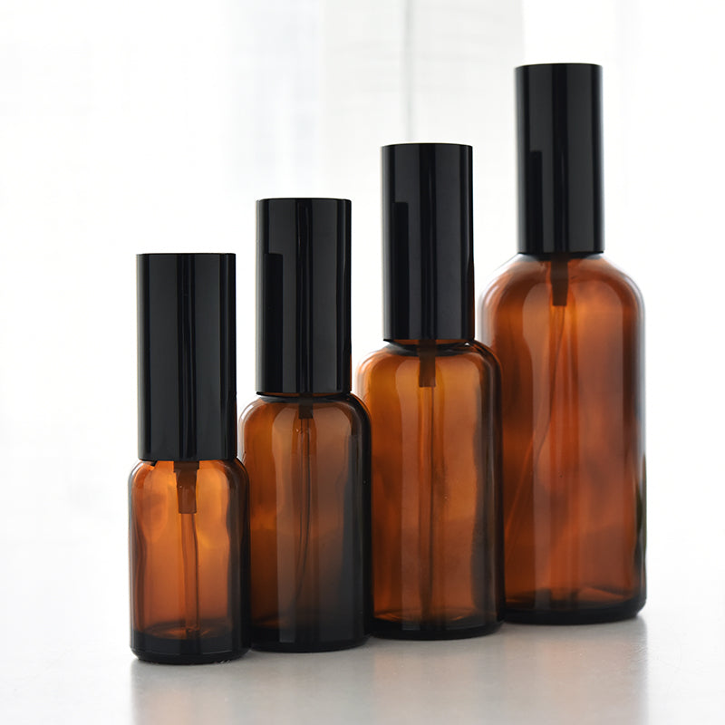 10pcs Black Metal Cap Amber Glass Spray Bottle for Perfume/Toner/Hydrolat Water Makeup Sprayer Travel Skincare Refill Container