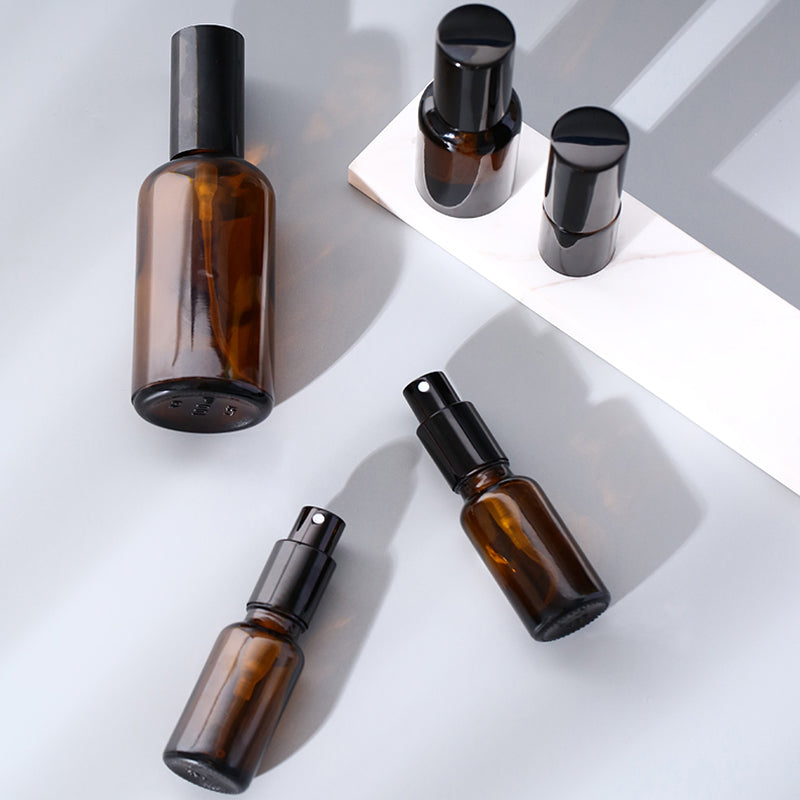 10pcs Black Metal Cap Amber Glass Spray Bottle for Perfume/Toner/Hydrolat Water Makeup Sprayer Travel Skincare Refill Container