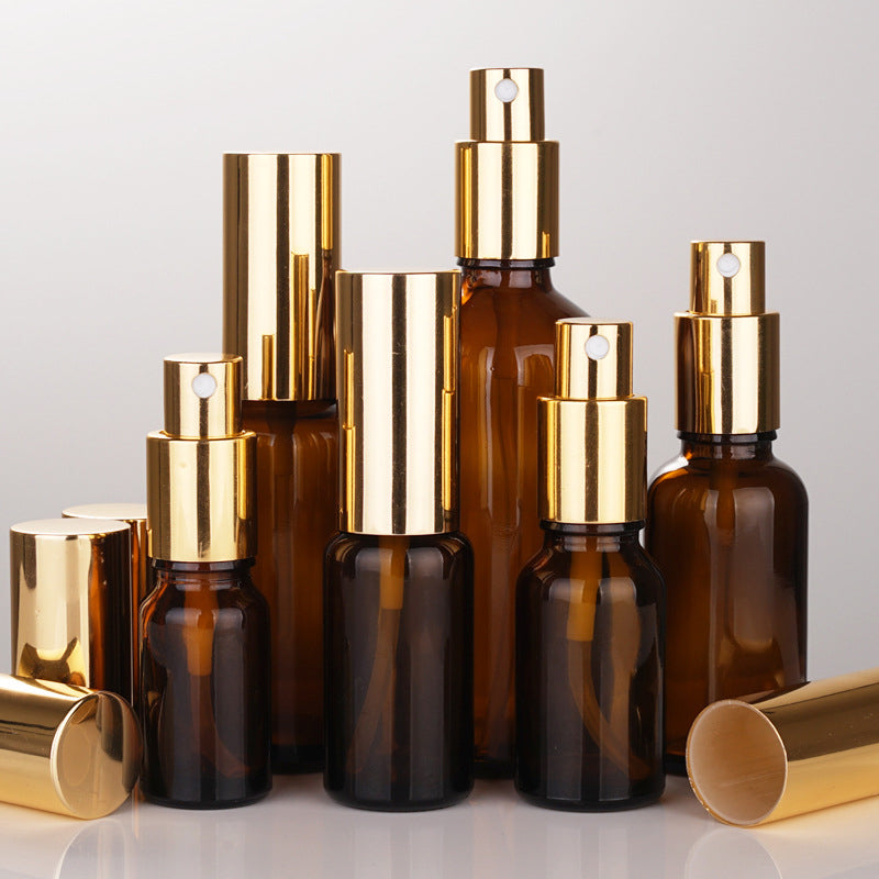 2pcs Rose Gold Cap/Lid Amber Glass Spray Bottle for Perfume/Toner/Hydrolat Water Makeup Sprayer Travel Skincare Refill Container