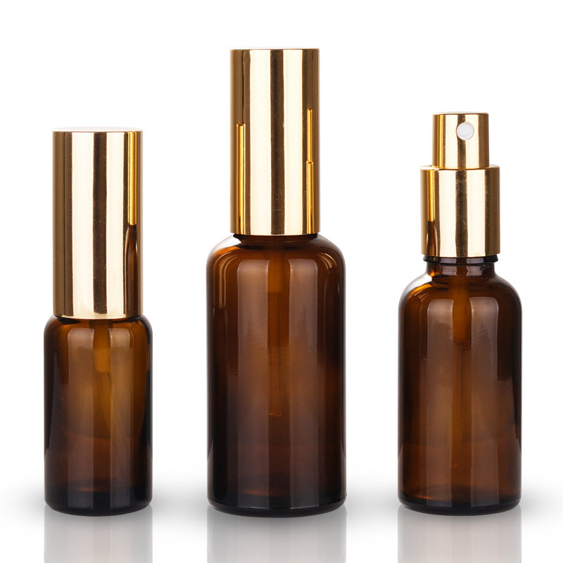 2pcs Rose Gold Cap/Lid Amber Glass Spray Bottle for Perfume/Toner/Hydrolat Water Makeup Sprayer Travel Skincare Refill Container