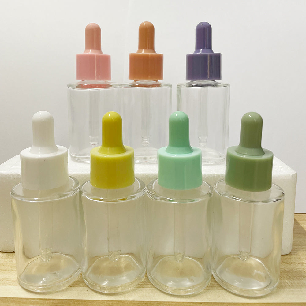 5pcs/lot 30m Colorful Cap Dropper Bottle Clear Glass Aromatherapy Liquid for Essence Massage Oil Serum Pipette Refill High-grade