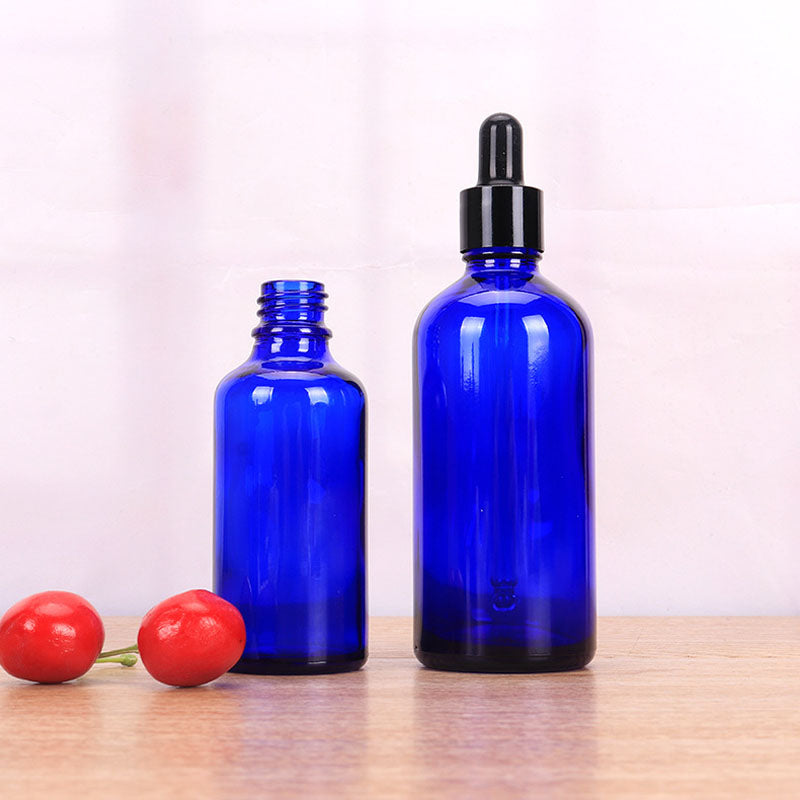 10pcs/lot 5-100Ml Black Metal Cap Dropper Blauw Glazen Fles Refill Diy Essentie Basic Massage Kruiden Gezicht Lichaam Oliën serum Parfum Huidverzorging