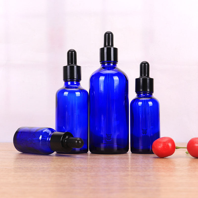 10pcs/lot 5-100Ml Black Metal Cap Dropper Blauw Glazen Fles Refill Diy Essentie Basic Massage Kruiden Gezicht Lichaam Oliën serum Parfum Huidverzorging