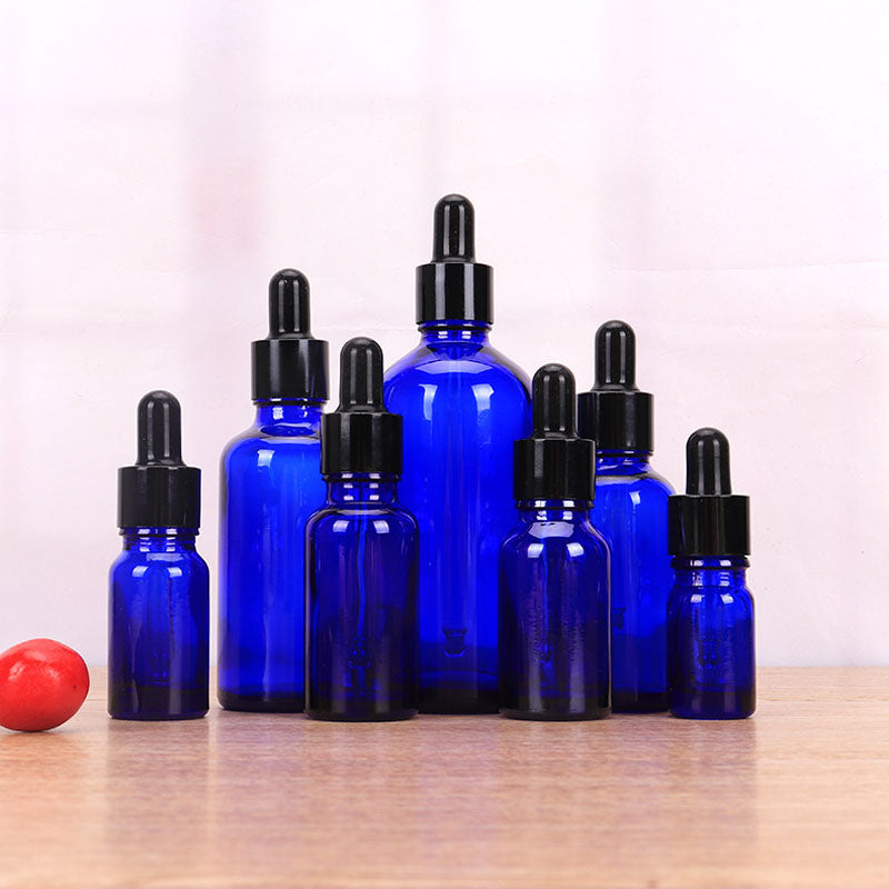 10pcs/lot 5-100Ml Black Metal Cap Dropper Blauw Glazen Fles Refill Diy Essentie Basic Massage Kruiden Gezicht Lichaam Oliën serum Parfum Huidverzorging
