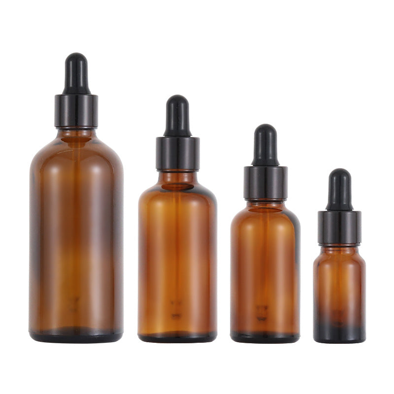 10pcs/lot 5-100ml Black Metal Cap Refill Dropper Amber Glass Bottle Essence Massage Plant oil Serum Aromatherapy Liquid Pipette Skincare