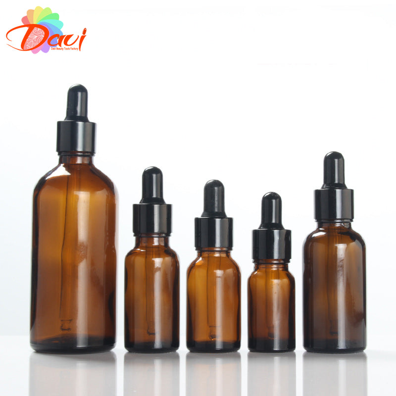 10pcs/lot 5-100ml Black Metal Cap Refill Dropper Amber Glass Bottle Essence Massage Plant oil Serum Aromatherapy Liquid Pipette Skincare
