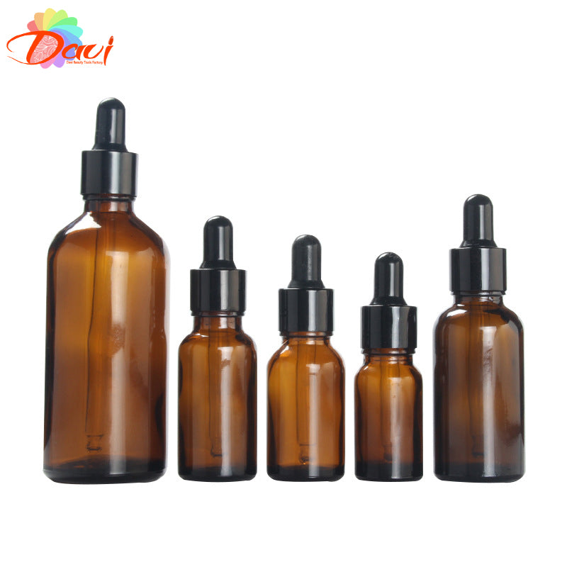 10pcs/lot 5-100ml Black Metal Cap Refill Dropper Amber Glass Bottle Essence Massage Plant oil Serum Aromatherapy Liquid Pipette Skincare