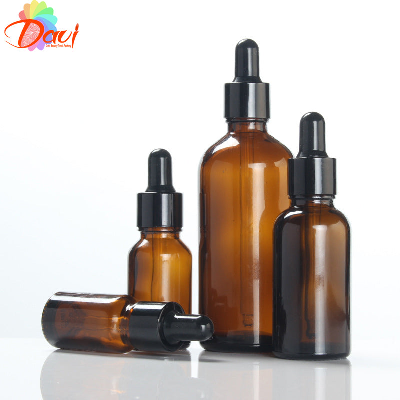 10pcs/lot 5-100ml Black Metal Cap Refill Dropper Amber Glass Bottle Essence Massage Plant oil Serum Aromatherapy Liquid Pipette Skincare