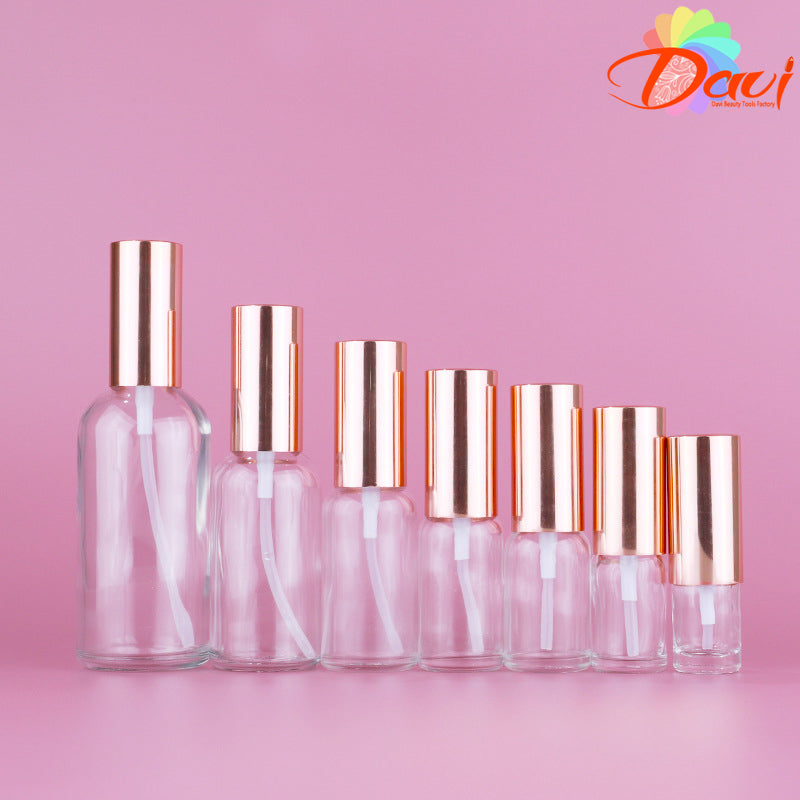50pcs Glass Spray Bottle Clear Frosted Rosepink Metal Cap Perfume/Toner/Hydrolat Water Makeup Sprayer Travel Skincare Refill
