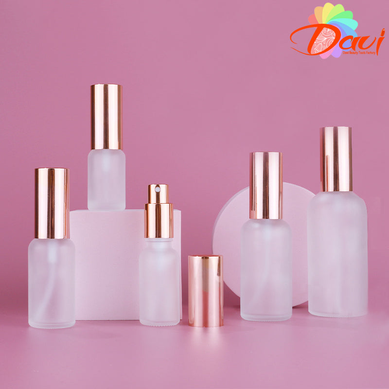 50pcs Glass Spray Bottle Clear Frosted Rosepink Metal Cap Perfume/Toner/Hydrolat Water Makeup Sprayer Travel Skincare Refill