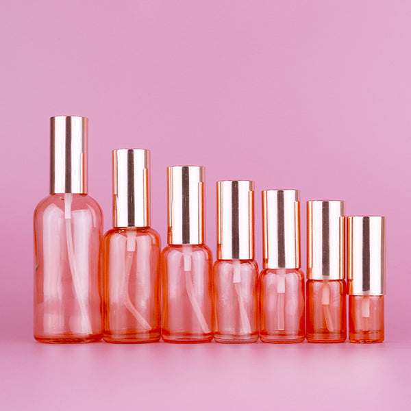 50pcs Glass Spray Bottle Clear Frosted Rosepink Metal Cap Perfume/Toner/Hydrolat Water Makeup Sprayer Travel Skincare Refill